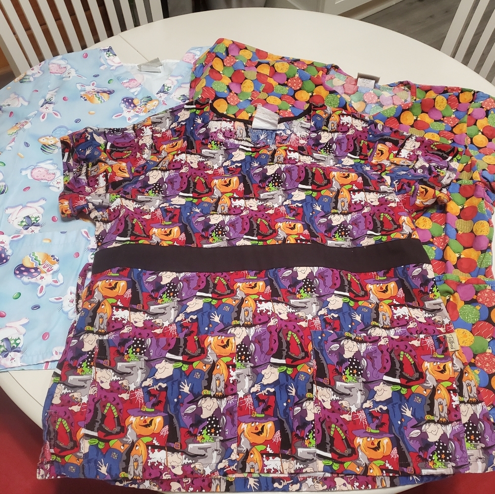 Holiday scrub tops